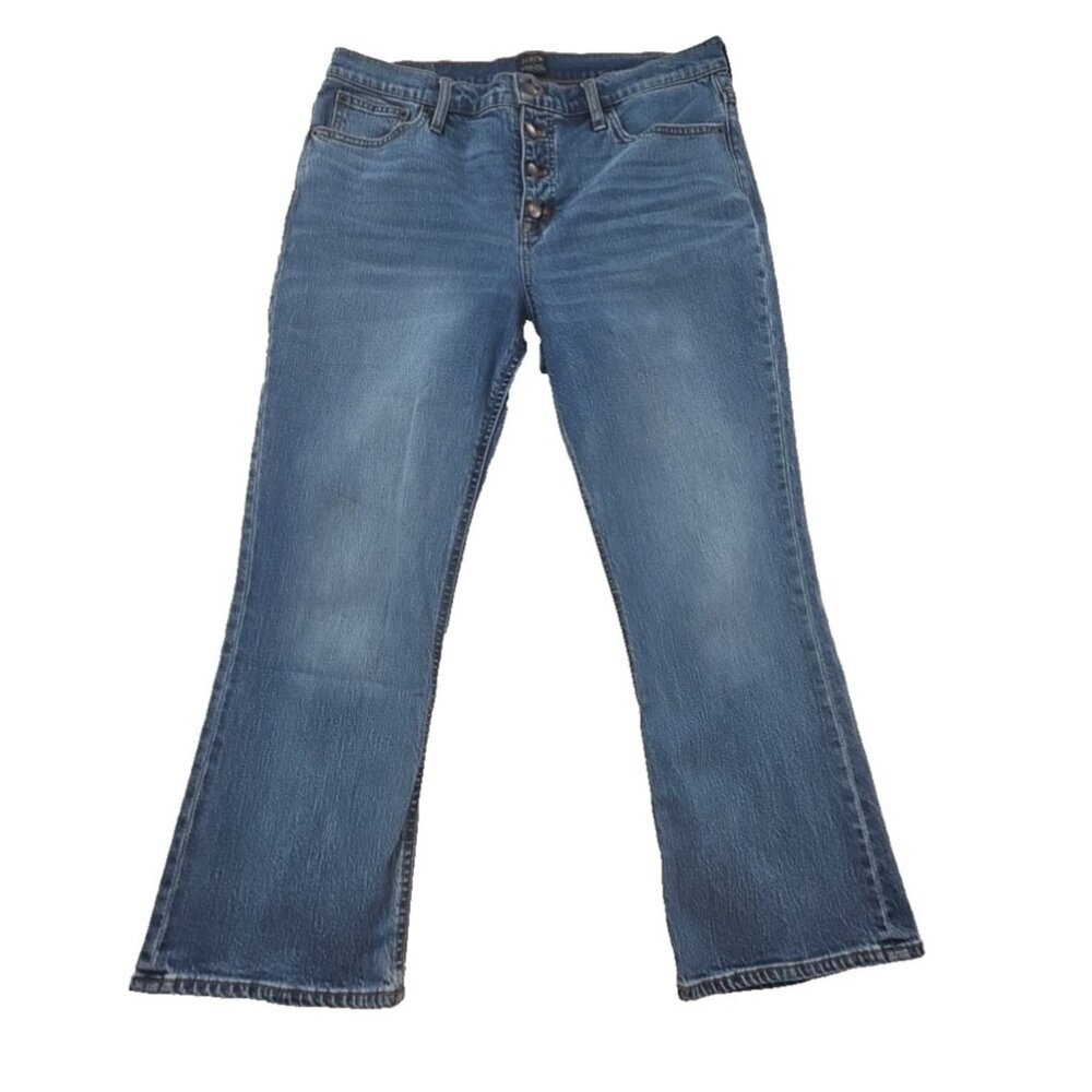 J. Crew Crop‎ Jeans Women's 32 (36x25) Med Wash Button Fly Flare Leg EUC Y2K